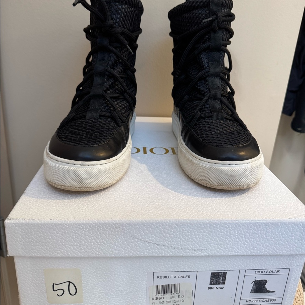 Christian Dior Black Leather/Mesh Resille Dior Solar Flat Boots Size 7.5 37